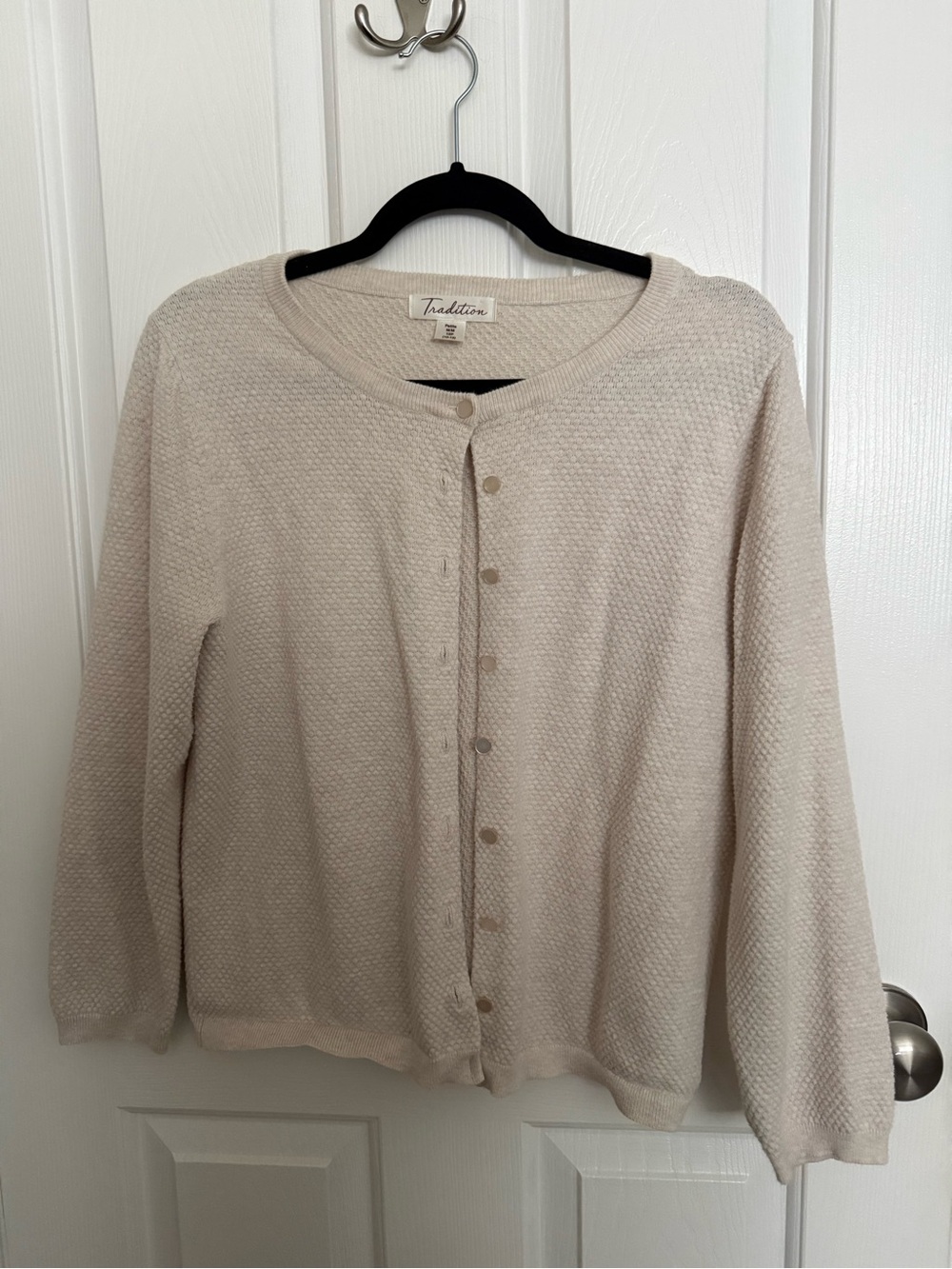 Tradition Cream Textured Button-Front Cotton Cardigan